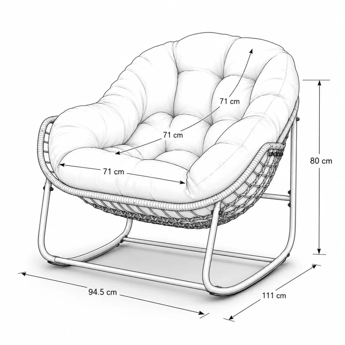 cove papasan rattan ribbed velvet rocking chair chair dimension