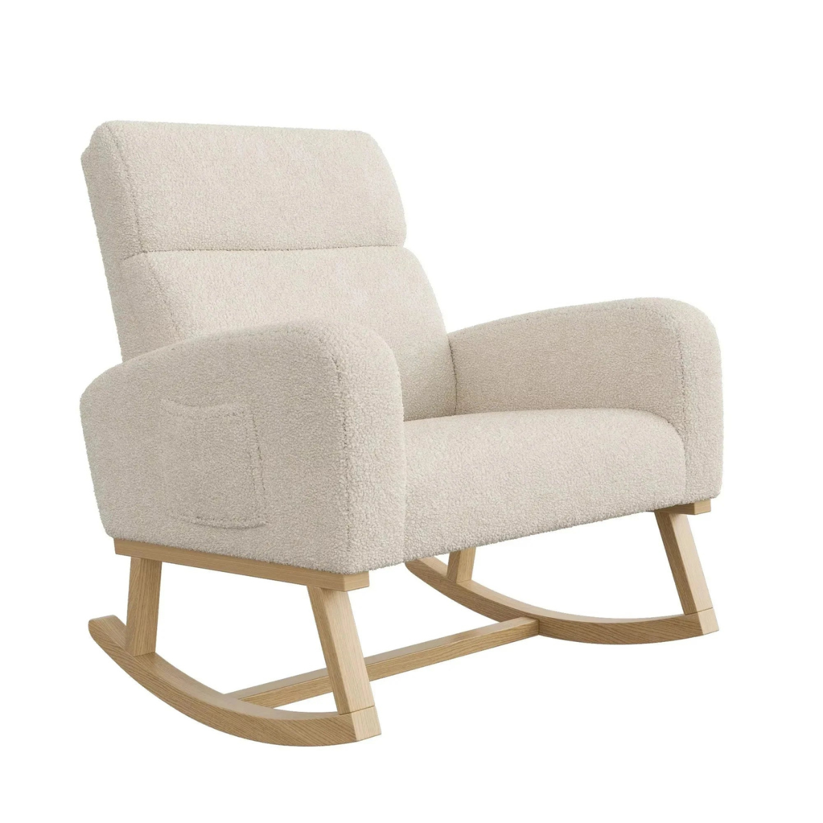 Beige rocking chair with wooden legs on a white background
