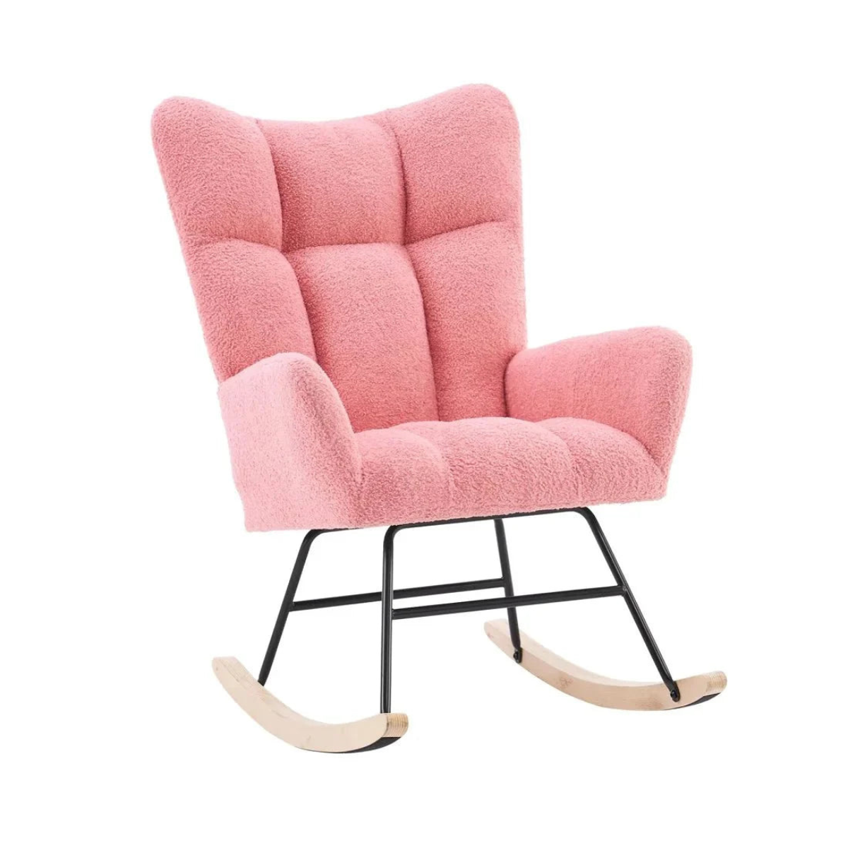 Pink rocking chair with a white background