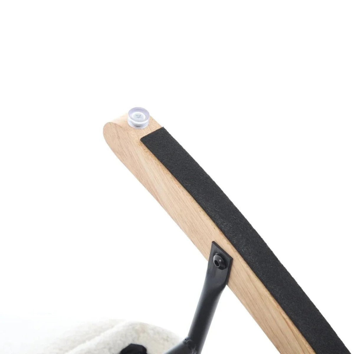 Wooden broom with black bristle head and wooden handle on a white background