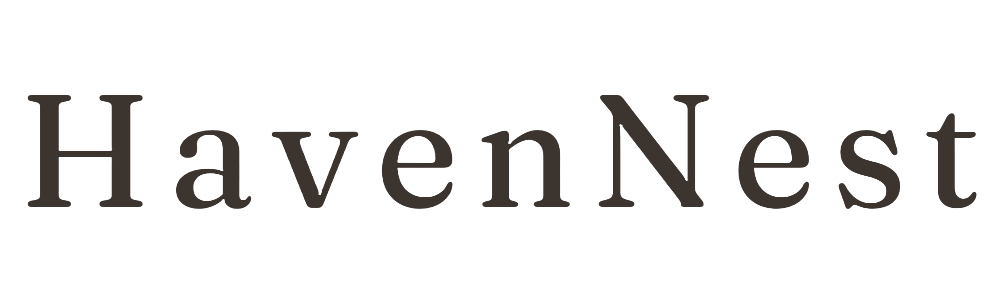 A minimalist logo graphic featuring the brand name 'HavenNest' in a dark brown serif font, with the tagline 'QUIET MOMENTS. MADE TO LAST.