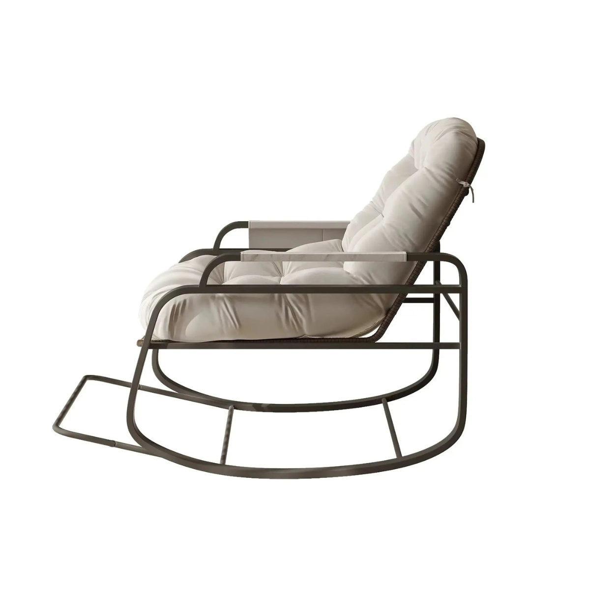 Rocking chair with beige cushion on a white background