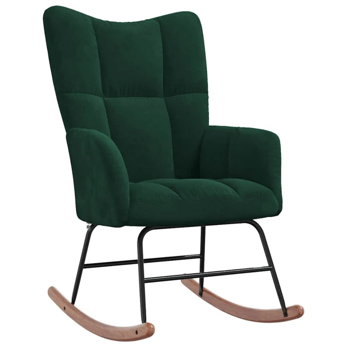 Black rocking chair with quilted design on a white background