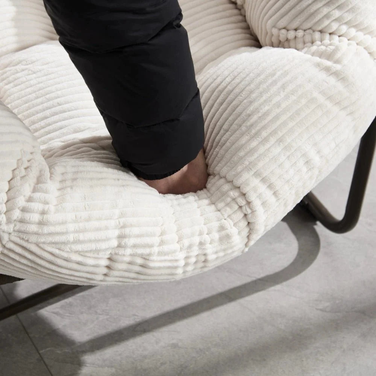 cove papasan rattan ribbed velvet rocking chair cushion detail