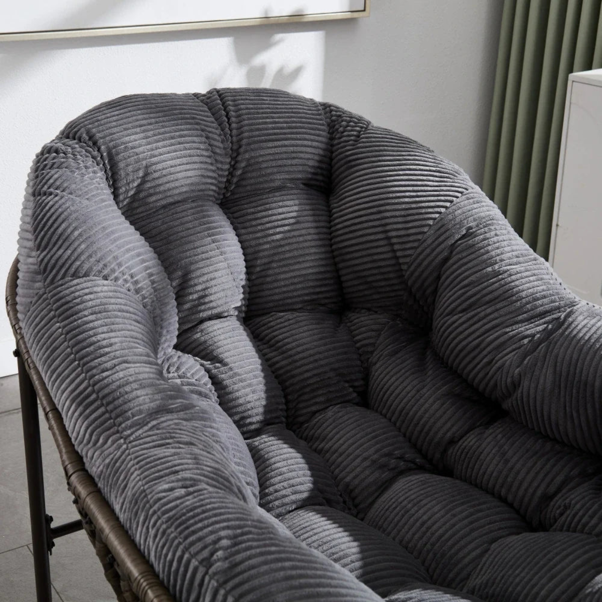 cove papasan rattan ribbed velvet rocking chair detail grey