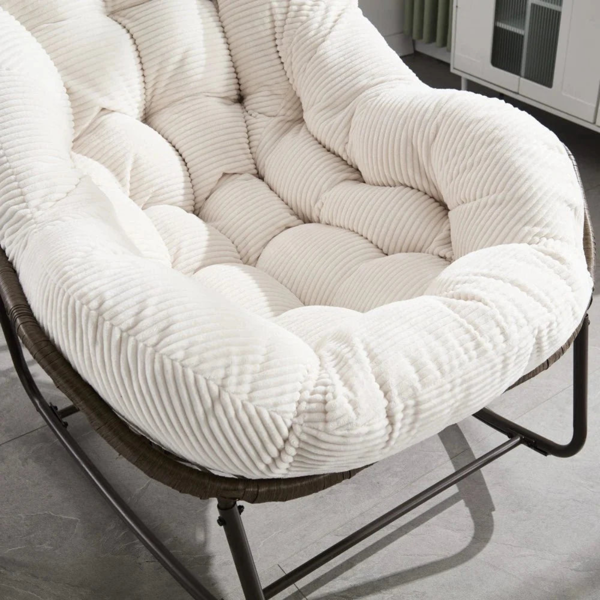 cove papasan rattan ribbed velvet rocking chair fabric detail