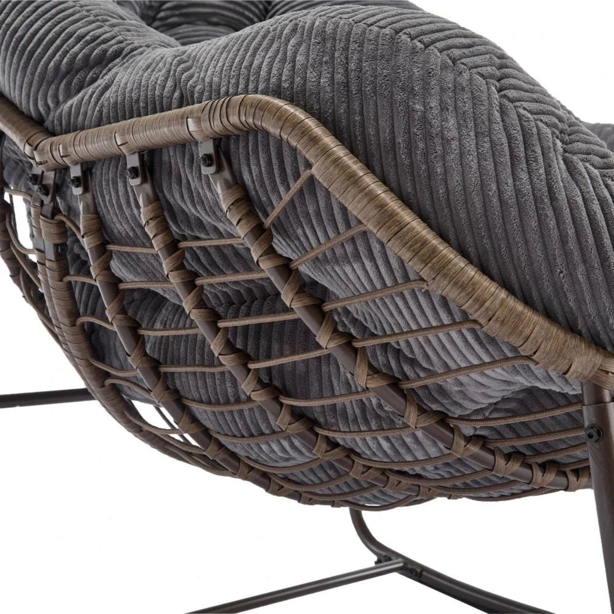 cove papasan rattan ribbed velvet rocking chair weave detail