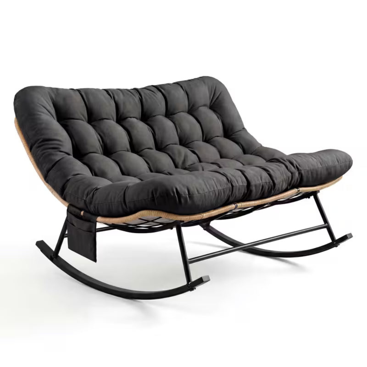 Black cushioned rocking chair on a white background
