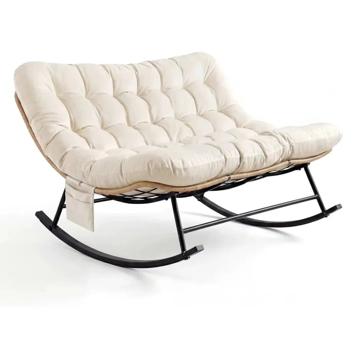 Beige cushioned rocking chair on a white background