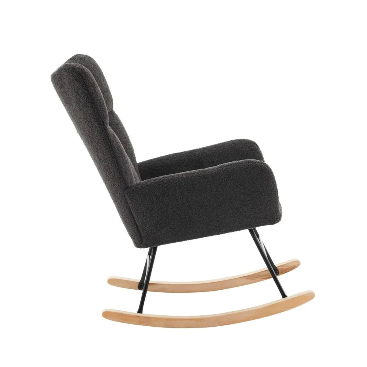Black rocking chair with wooden base on a white background