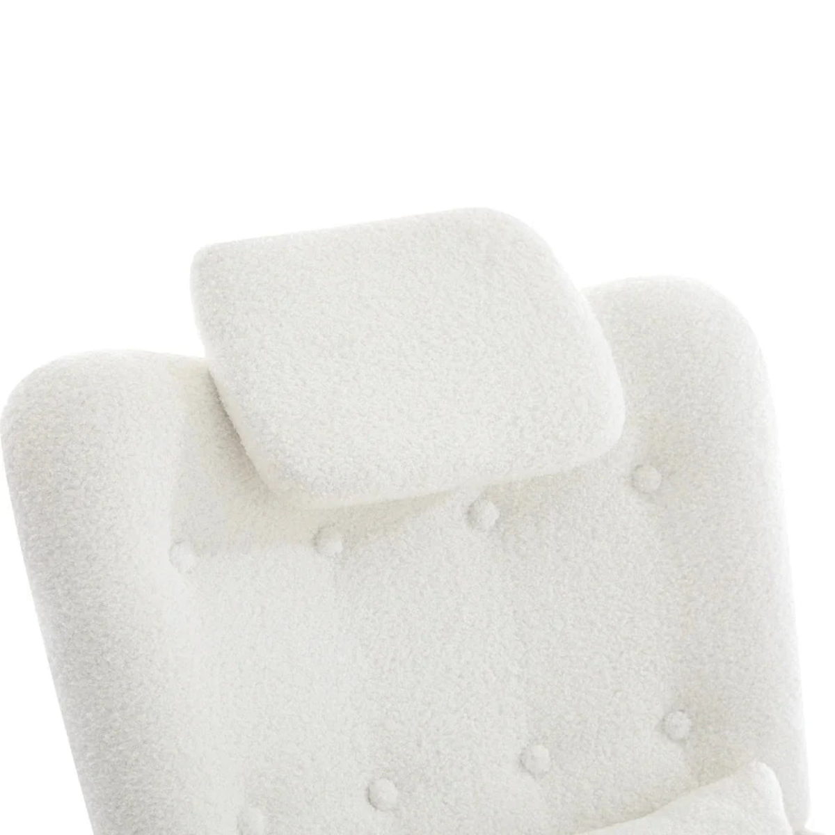 Close-up of a textured white fabric with buttons on a white background